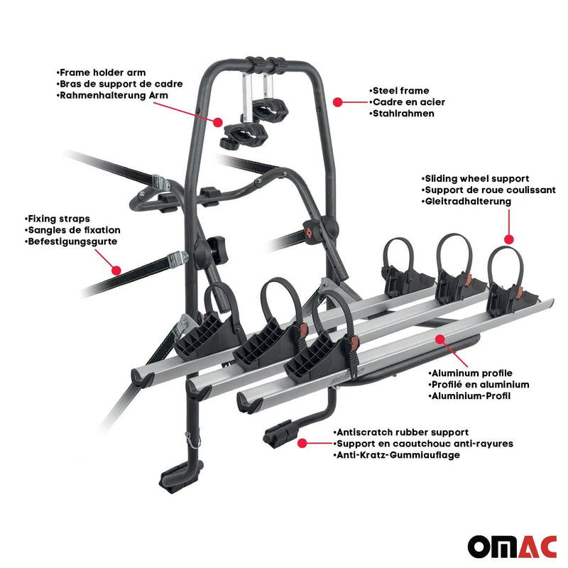 2003-2009 Kia Sorento Alu 3 Bike Rack Carrier Hitch Mount Black Grey