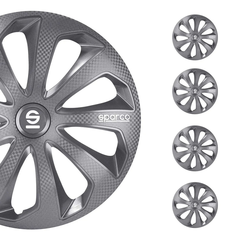 Sicilia Hub Caps Wheel Cover 14" Grey Carbon Full Set 4 pcs.