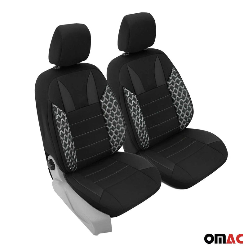 2x Front Car Seat Cover Protection Set PU Fabric Black with White Stitches