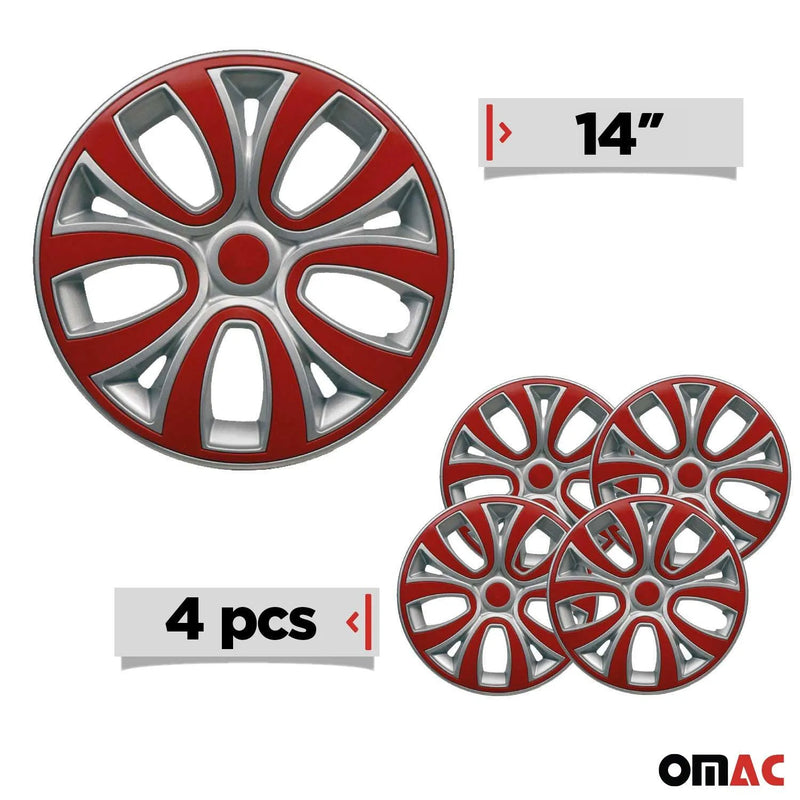 ColorFlex Hub Caps Wheel Cover 14" Gray & Red Full Set 4 pcs.