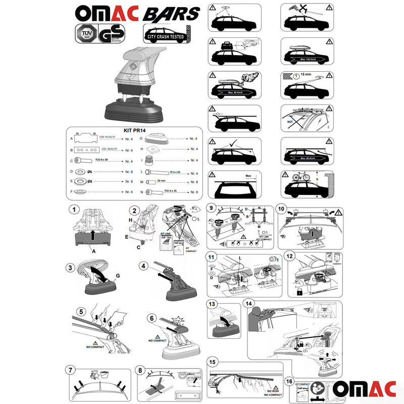 2014-2020 Nissan Rogue Roof Rack Cross Bars Silver