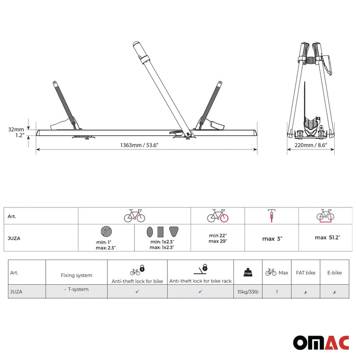 Roof Mounted Bike Carrier Rack Aluminium Safety Anti Theft For One Bicycle