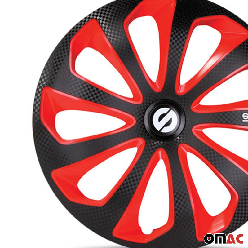 Sicilia Hub Caps Wheel Cover 14" Black & Red Carbon Full Set 4 pcs.