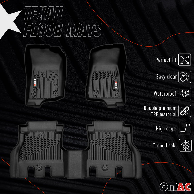 2018-2024 Jeep Wrangler Premium Floor Mats Liners First and Second Row Set