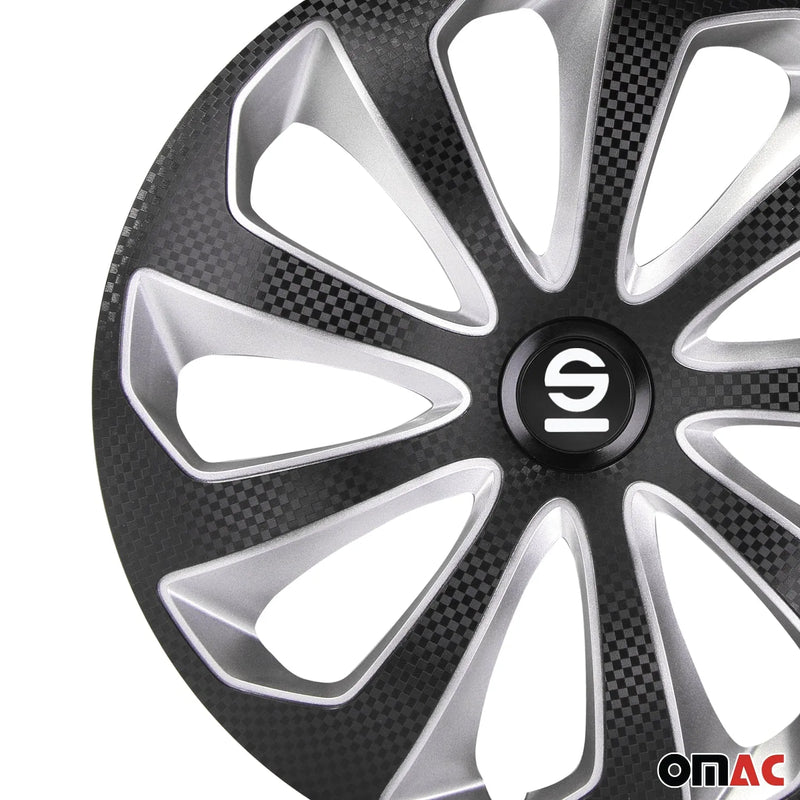 Sicilia Hub Caps Wheel Cover 15" Black Carbon & Silver Full Set 4 pcs.