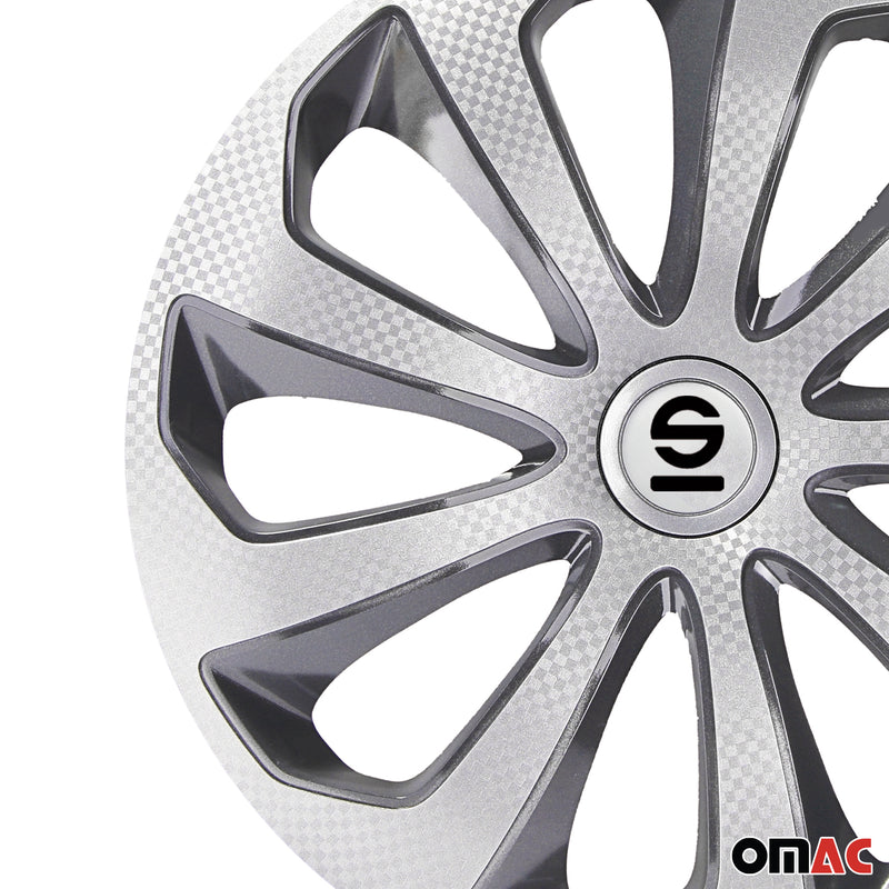 Sicilia Hub Caps Wheel Cover 14" Silver Carbon & Grey Full Set 4 pcs.