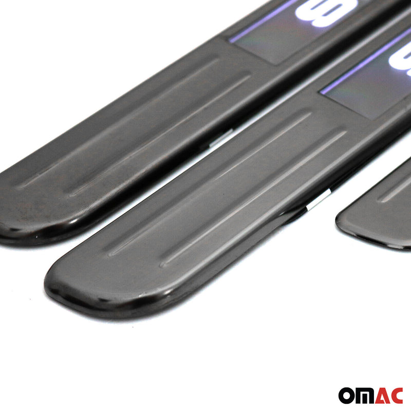 Audi Door Sill Scuff Plate Illuminated Sport Steel Dark 4 Pcs