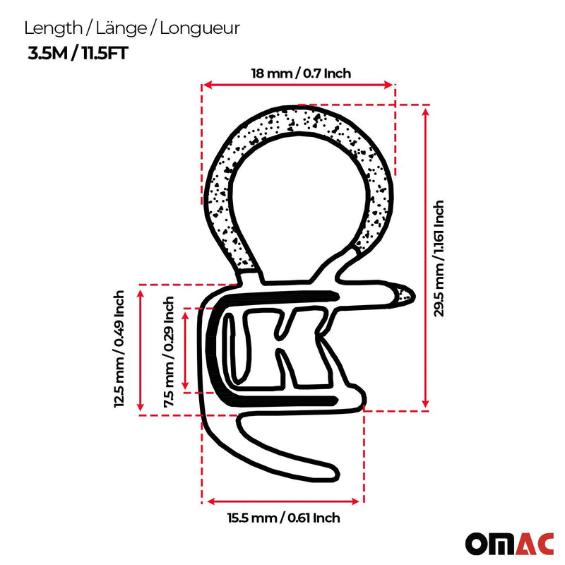 Universal Rubber Seal Car Weatherstrip Seal Strip 136 inch