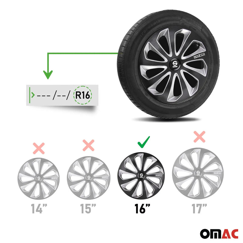 Sicilia Hub Caps Wheel Cover 16" Black Carbon & Grey Full Set 4 pcs.