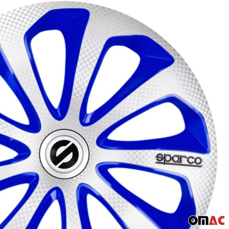 Sicilia Hub Caps Wheel Cover 16" Silver Carbon & Blue Full Set 4 pcs.