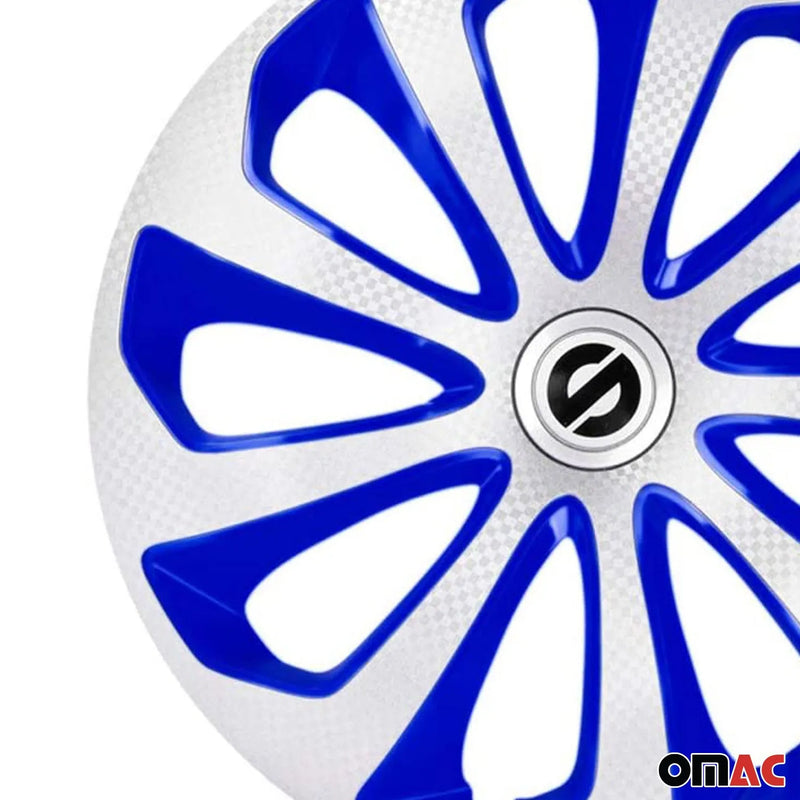 Sicilia Hub Caps Wheel Cover 14" Silver & Blue Carbon Full Set 4 pcs.