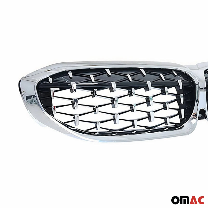 2019-2024 BMW 3 Series G20 Sedan Front Kidney Grille Glossy Black & Silvery Meteor