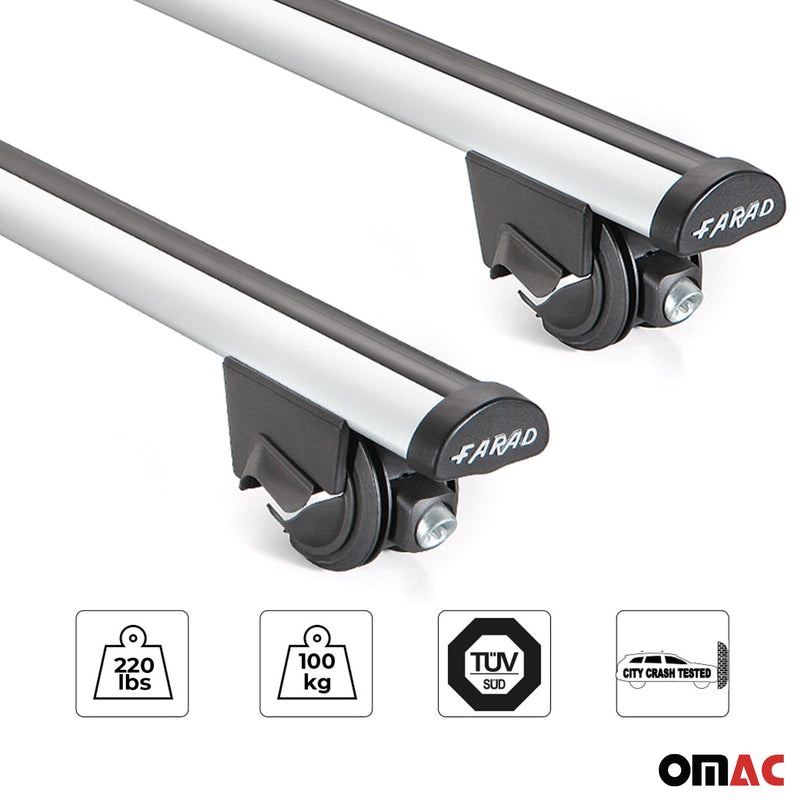 Roof Rack Cross Bars Carrier Rails Silver 2 Pcs Lockable Aluminium