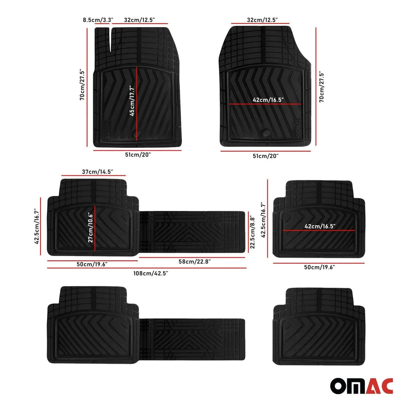 Floor Mats Liner 3-Row Car Front Rear Semi-Custom fit 6+2 Pcs Black All-Weather