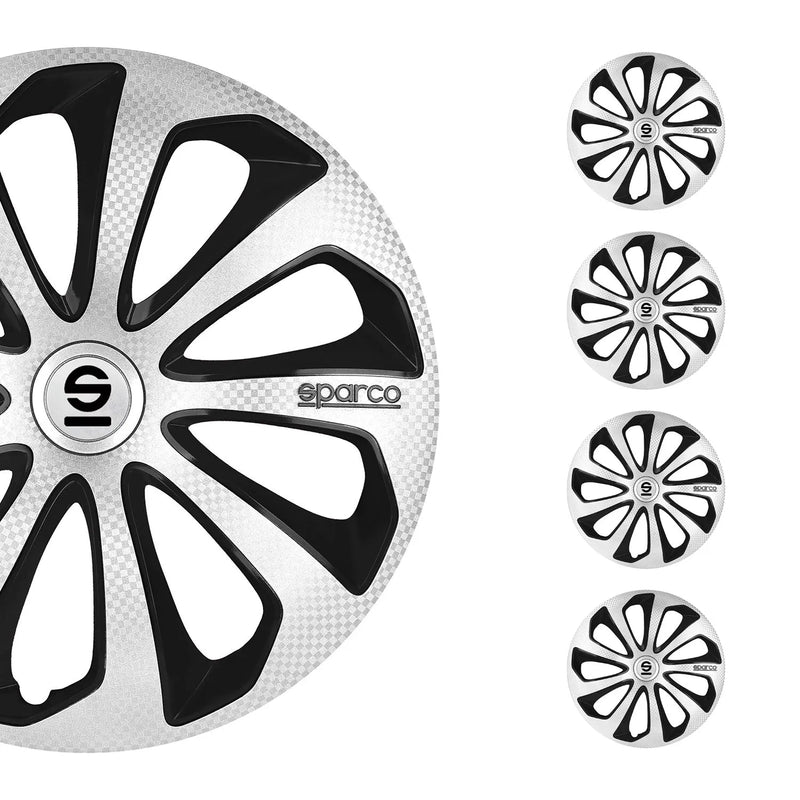 Sicilia Hub Caps Wheel Cover 16" Silver Carbon & Black Full Set 4 pcs.