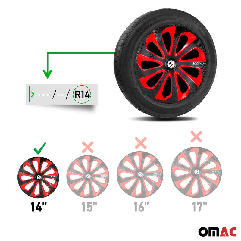 Sicilia Hub Caps Wheel Cover 14" Black & Red Carbon Full Set 4 pcs.