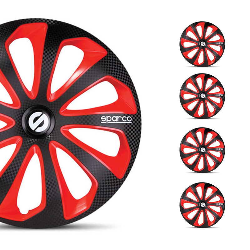 Sicilia Hub Caps Wheel Cover 15" Black Carbon & Red Full Set 4 pcs.