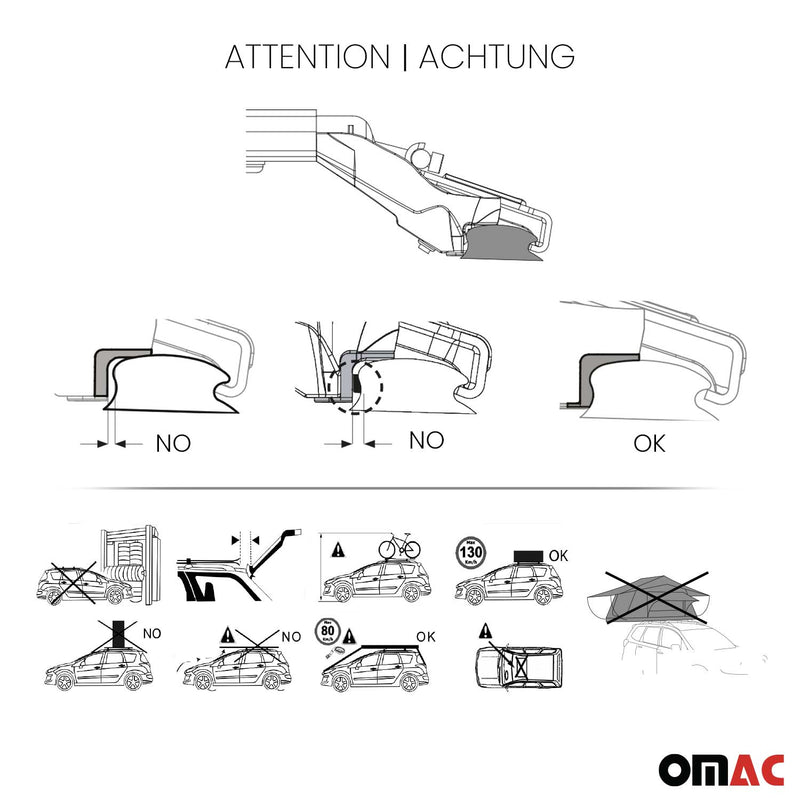 2016-2023 Fiat 500X Roof Rack Cross Bars Silver