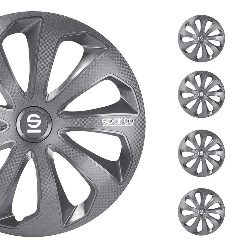 Sicilia Hub Caps Wheel Cover 16" Grey Carbon Full Set 4 pcs.