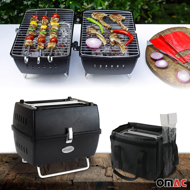 Portable Charcoal BBQ Grill Outdoor Camping 13 Pcs With Durable Black Bag Set