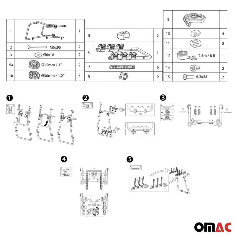 2015-2022 RAM ProMaster City 3 Bike Rack Carrier Hitch Mount Black 1Pc