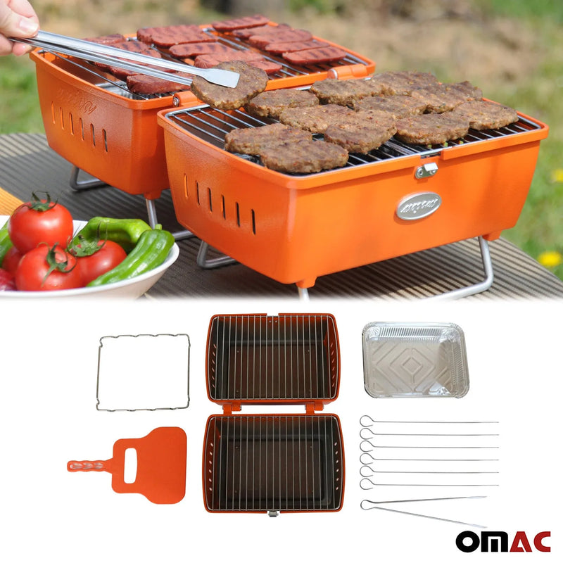 Charcoal Grill Portable Grill Garden Outdoor Orange Picnic Grill 13 Pcs BBQ