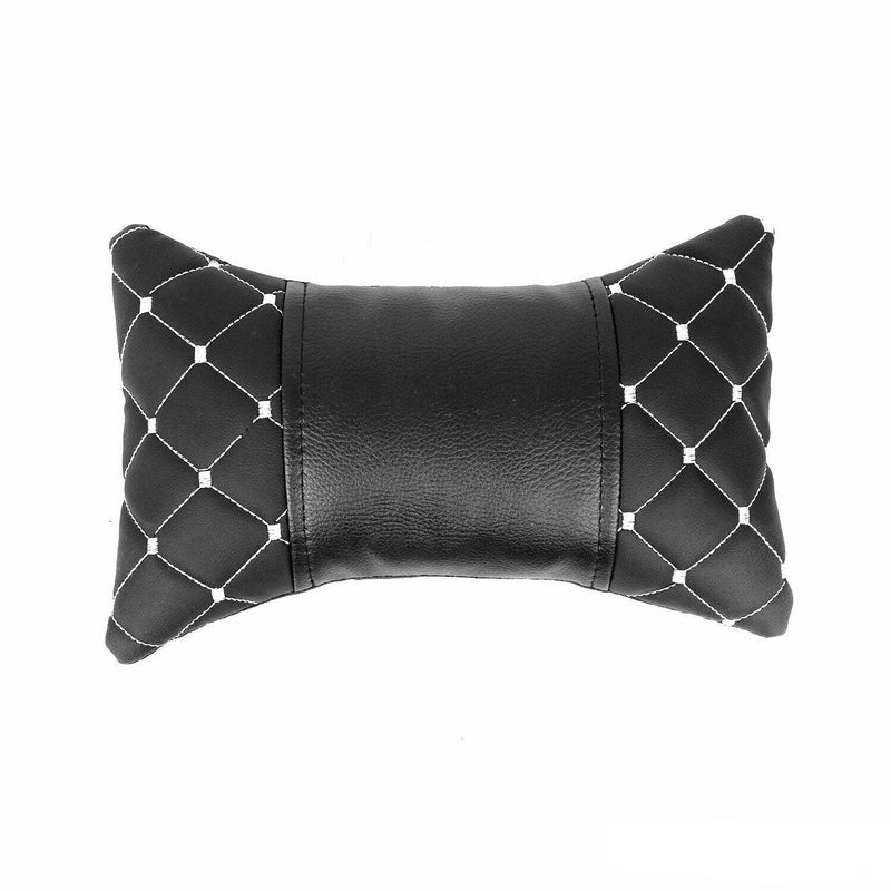 1x Car Seat Neck Pillow Head Shoulder Rest Pad PU Leather Black with White