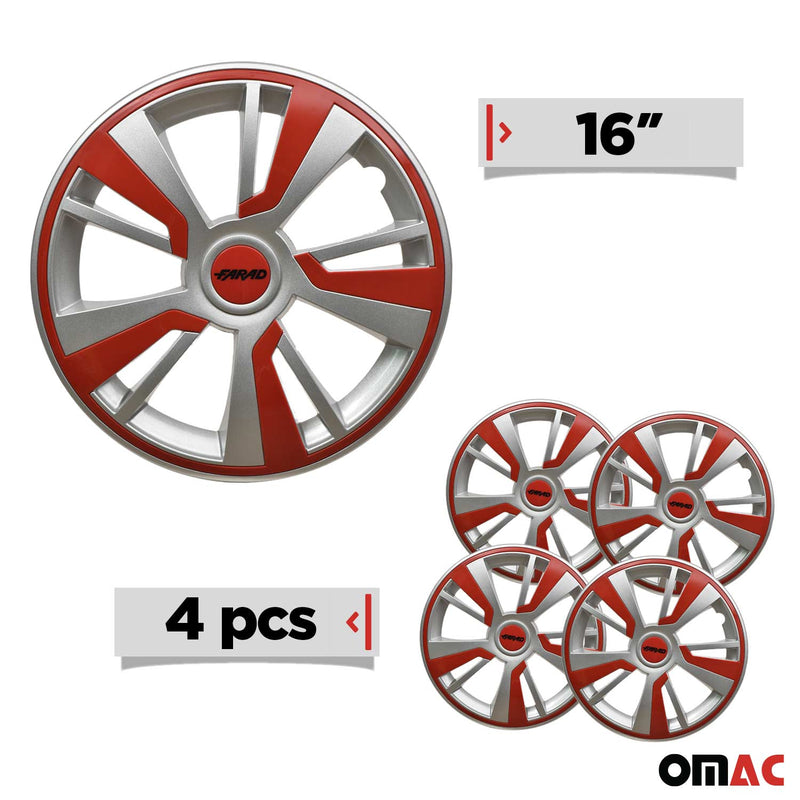 Twintone Hub Caps Wheel Cover 16" Grey & Red Insert Full Set 4 pcs.