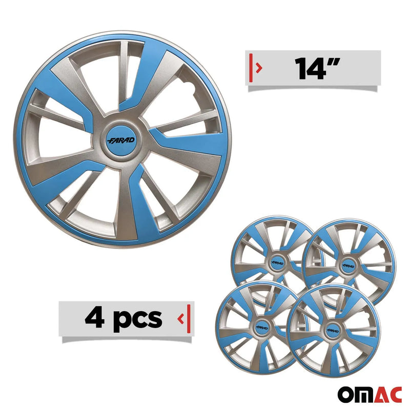 Twintone Hub Caps Wheel Cover 14" Grey & Blue Insert Full Set 4 pcs.