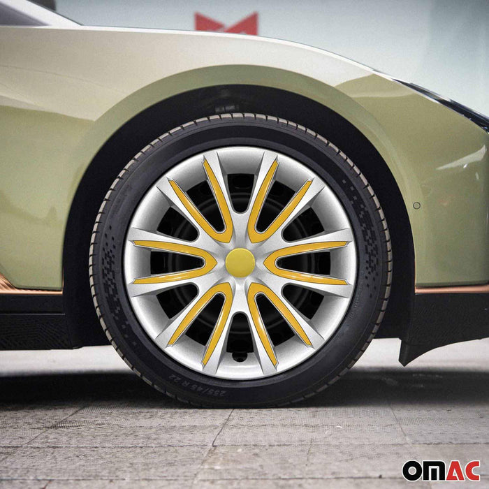 15" Wheel Covers Hubcaps for Audi Gray Yellow Gloss - OMAC USA