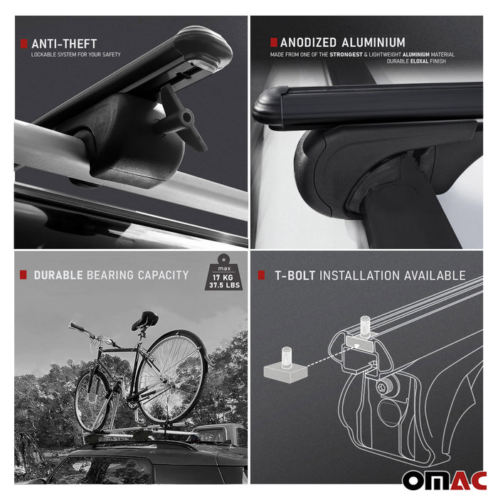 Bike Rack Carrier Roof Racks Set for Mitsubishi Outlander 2003-2006 Black 3x