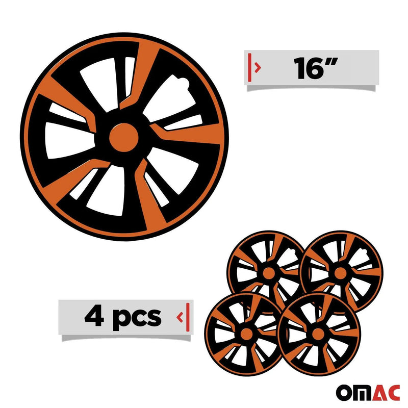 Twintone Hub Caps Wheel Cover 16" Black Matt & Orange Insert Full Set 4 pcs.