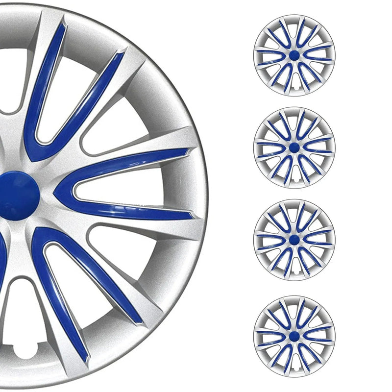 15" Inch Hubcaps Wheel Rim Cover Gray with Dark Blue Insert 4pcs Set - OMAC USA