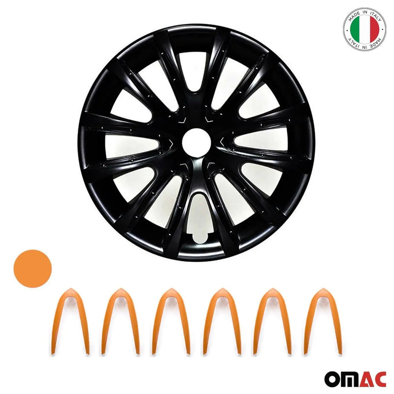 15" Wheel Covers Hubcaps for Audi Black Matt Orange Matte - OMAC USA