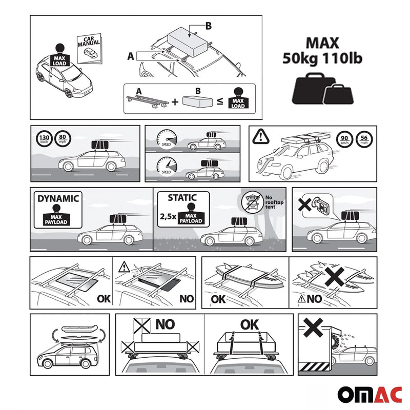 2016-2021 Mazda CX-3 Roof Rack Cross Bars Black