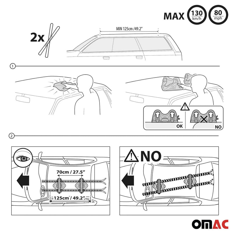 Magnetic Ski Snowboard Racks Roof Mount Car Carrier Black 2 Pieces