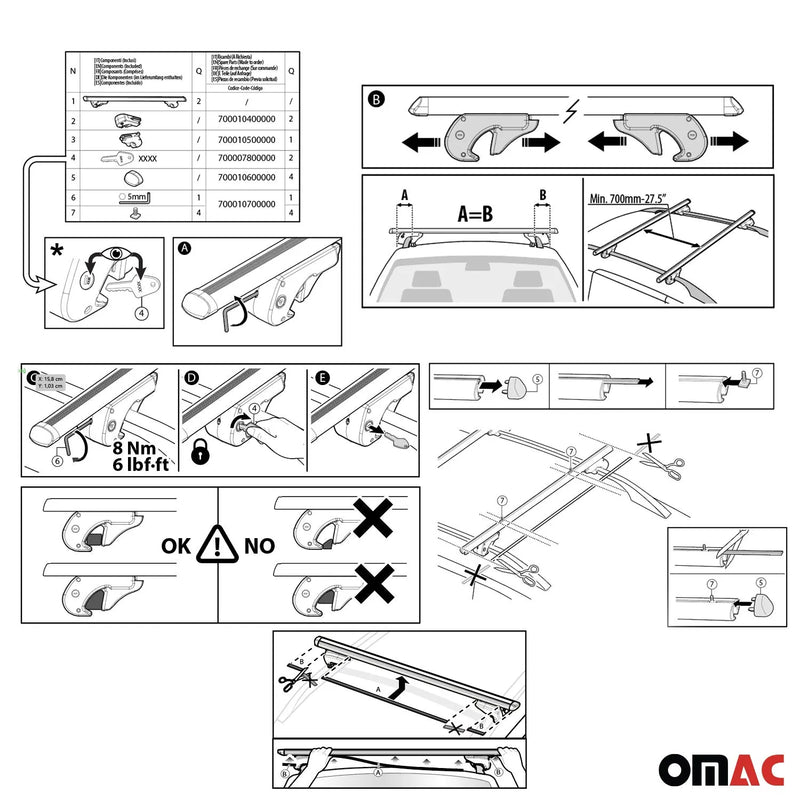 2019-2024 Toyota RAV4 Roof Rack Cross Bars Silver