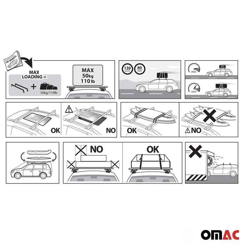 2018-2023 Subaru Crosstrek Roof Rack Cross Bars Silver