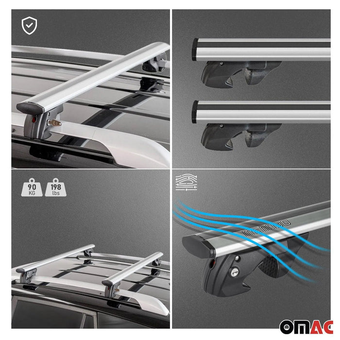 Aluminium Roof Racks Cross Bars Carrier for VW Tiguan 2012-2017 Silver 2Pcs