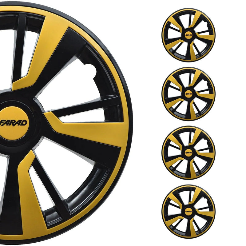 Twintone Hub Caps Wheel Cover 16" Black & Yellow Insert Full Set 4 pcs.