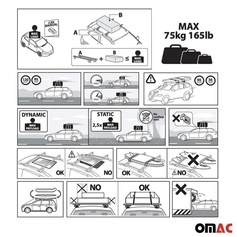 2007-2012 Mazda CX-7 Roof Rack Cross Bars Black