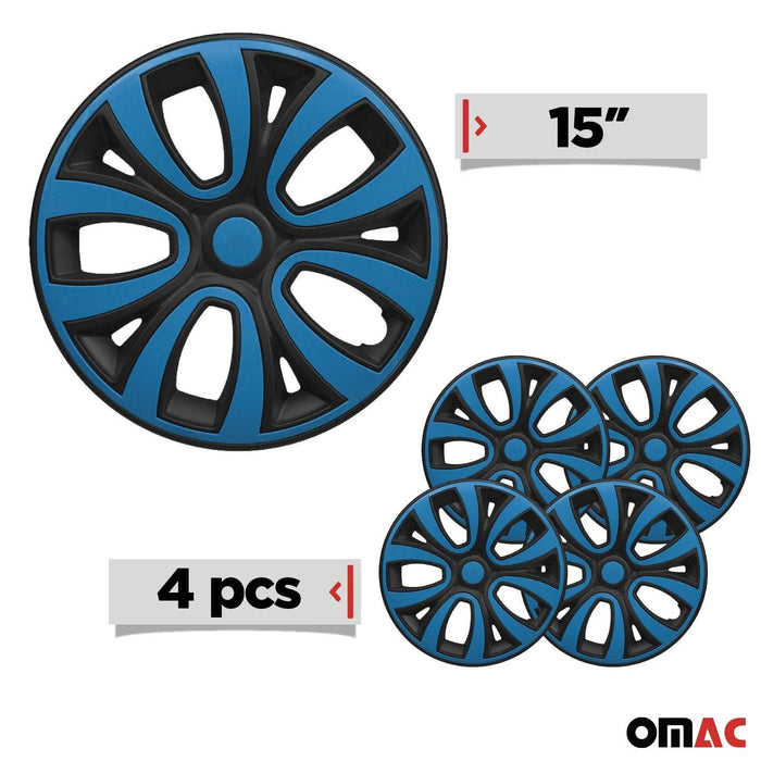 15" Wheel Covers Hubcaps R15 for Audi Black Matt Blue Matte