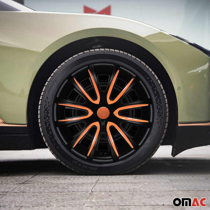 14" Wheel Covers Rims Hubcaps for BMW ABS Black Matt Orange 4Pcs