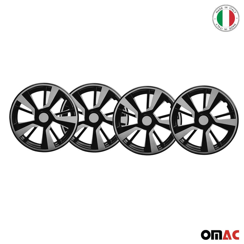 Twintone Hub Caps Wheel Cover 16" Black Matt & Light Gray Insert Full Set 4 pcs.