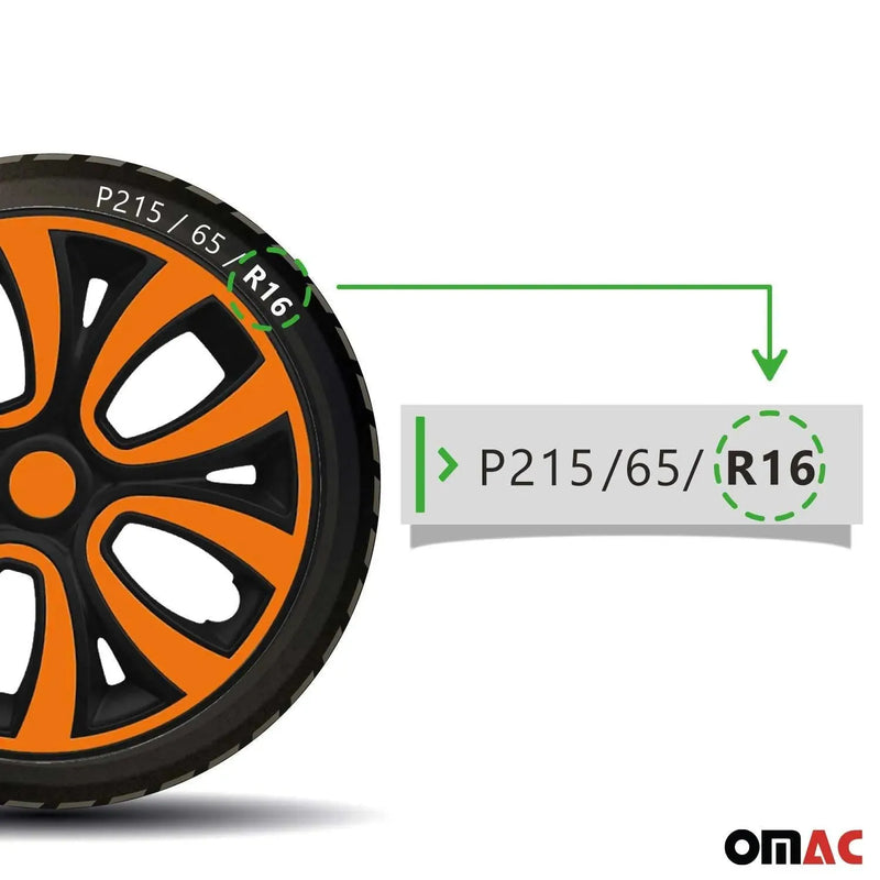 Hub Cap 16" Inch Wheel Rim Cover Matt Black with Orange Insert 4pcs Set - OMAC USA