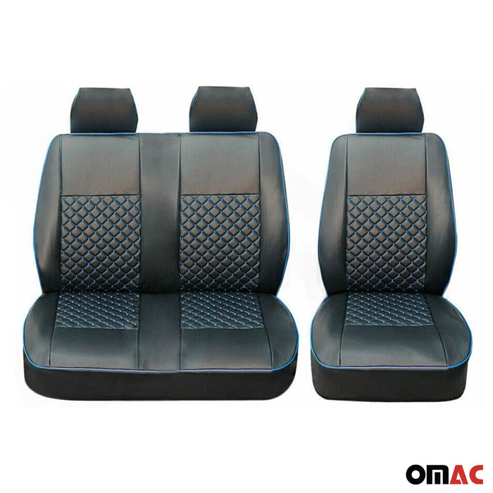 Leather Front Car Seat Covers Protector for Ford Transit 2015-2024 Black Blue