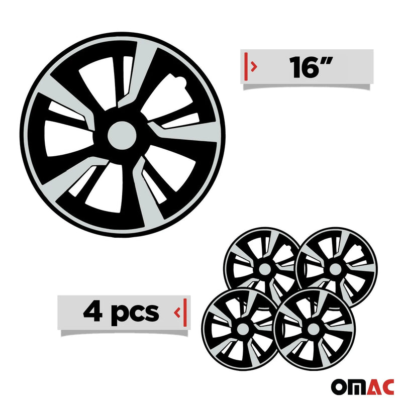 Twintone Hub Caps Wheel Cover 16" Black & Light Gray Insert Full Set 4 pcs.