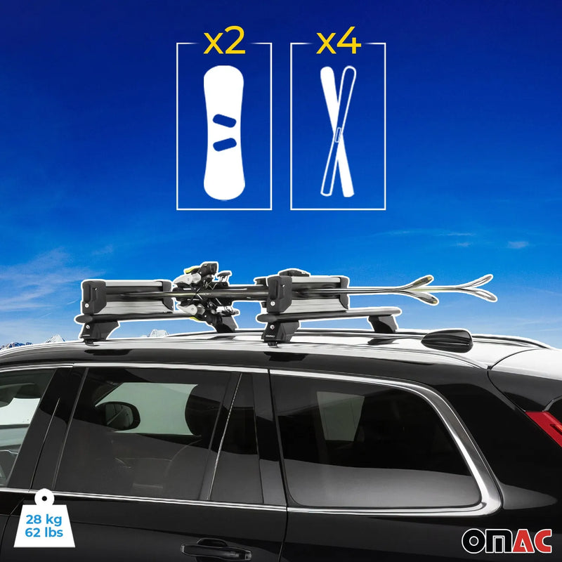 23.6 Inches Ski Rack Snowboard Carriers Top Holder Roof Rack Lockable