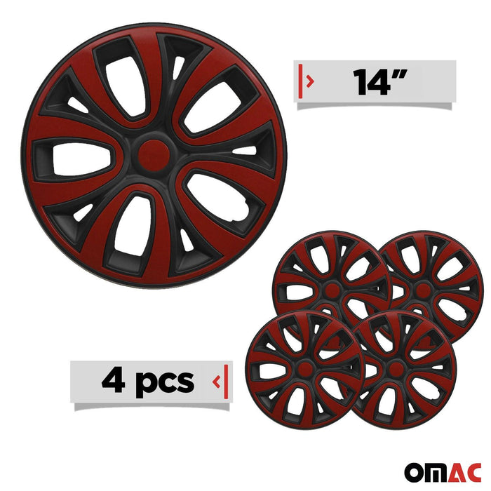 14" Wheel Covers Hubcaps R14 for Honda Black Matt Red Matte