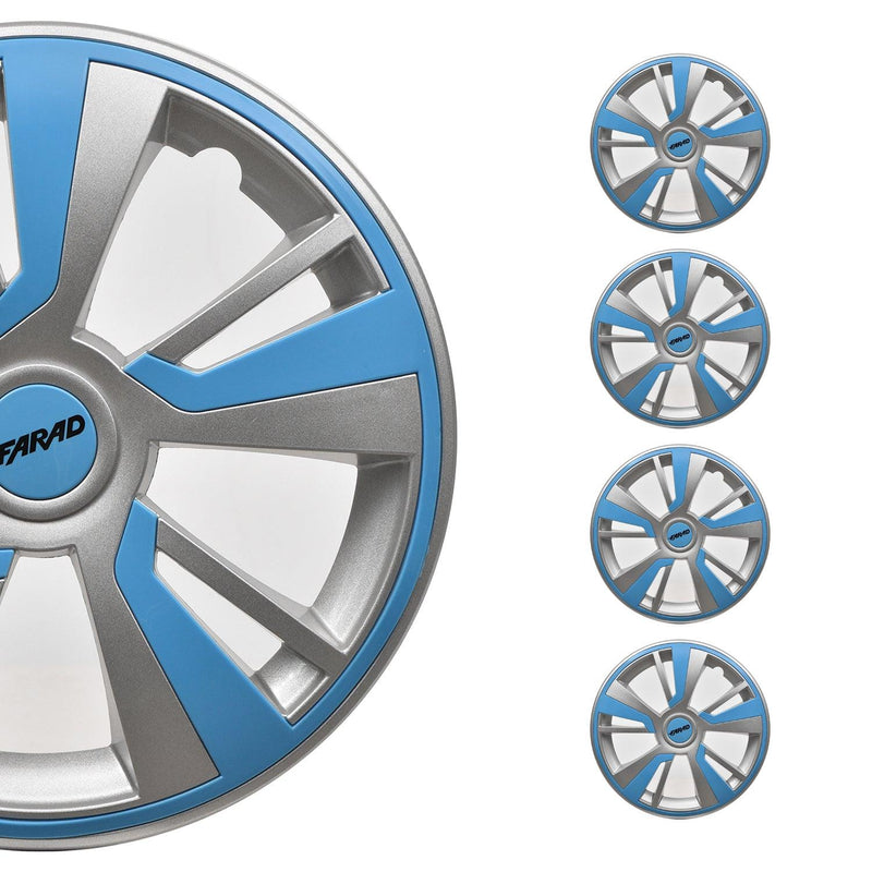 Twintone Hub Caps Wheel Cover 15" Grey & Blue Insert Full Set 4 pcs.